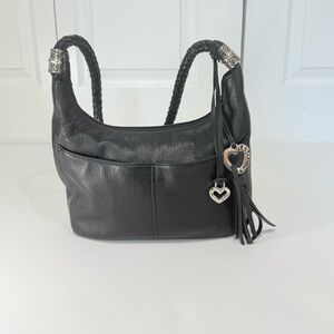 Brighton Black Pebbled Leather Hobo Bag | Braided Strap & Heart Charms
